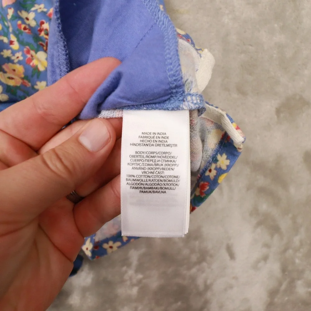 Polo Ralph Lauren‎ Blue Floral Zip Up French Terry Romper Girl's size XL 16 - Picture 12 of 13